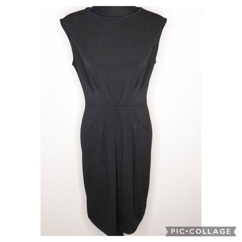 Talbots black cap sleeve pleated waist sheath dress size Small